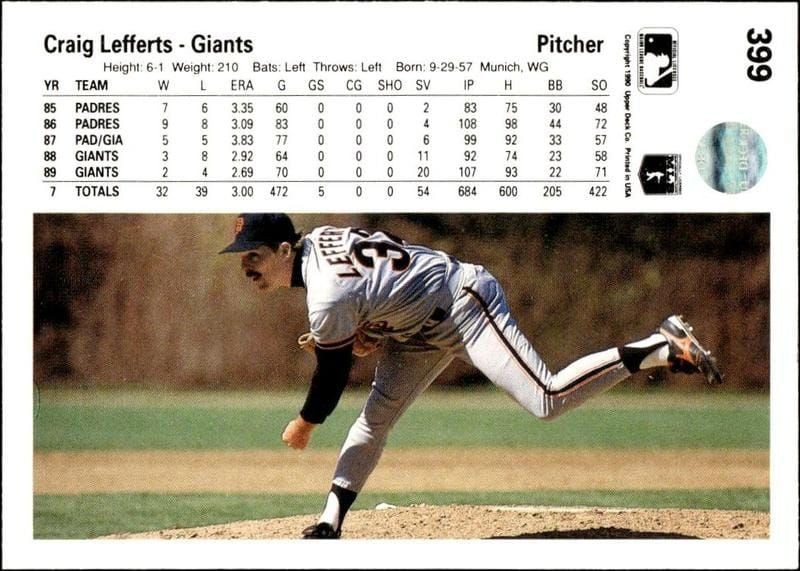 1990 Upper Deck Craig Lefferts #399 baseball trading card back