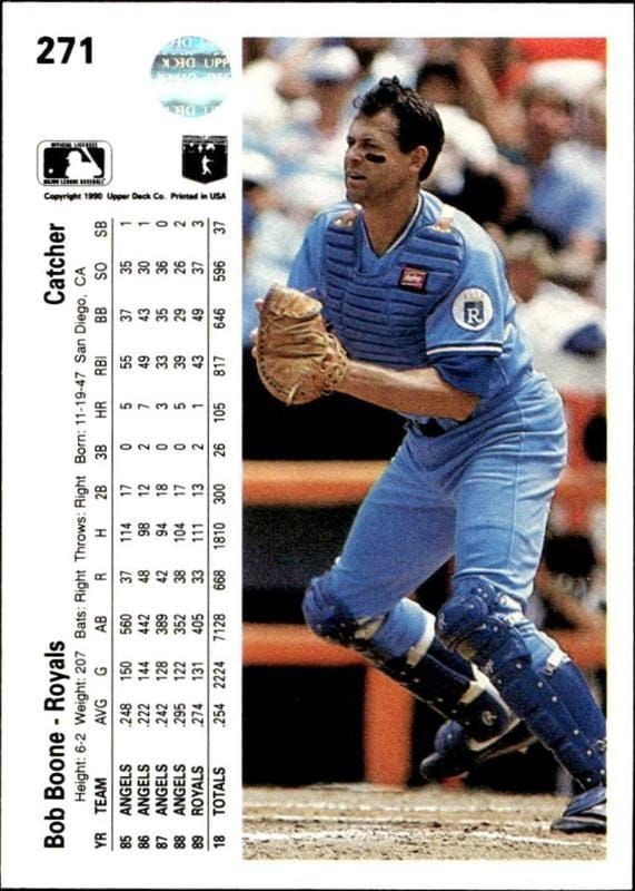 1990 Upper Deck Bob Boone #271 baseball trading card back