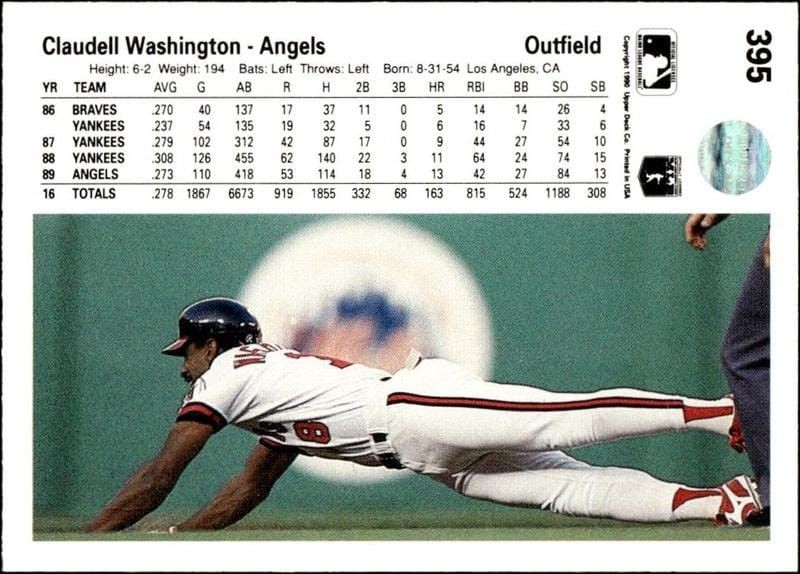 1990 Upper Deck Claudell Washington #395 baseball trading card back