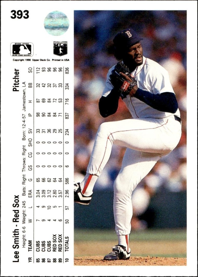 1990 Upper Deck Lee Smith #393 baseball trading card back
