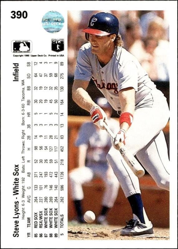 1990 Upper Deck Steve Lyons #390 baseball trading card back
