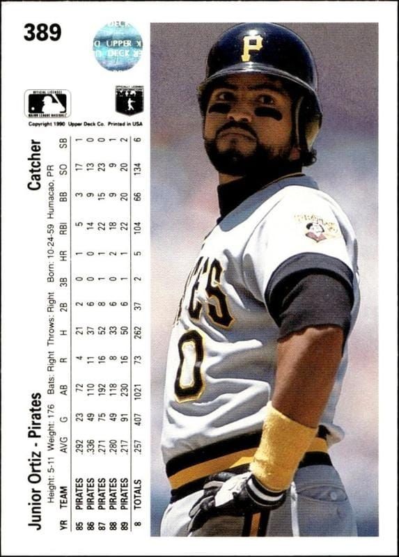 1990 Upper Deck Junior Ortiz #389 baseball trading card back