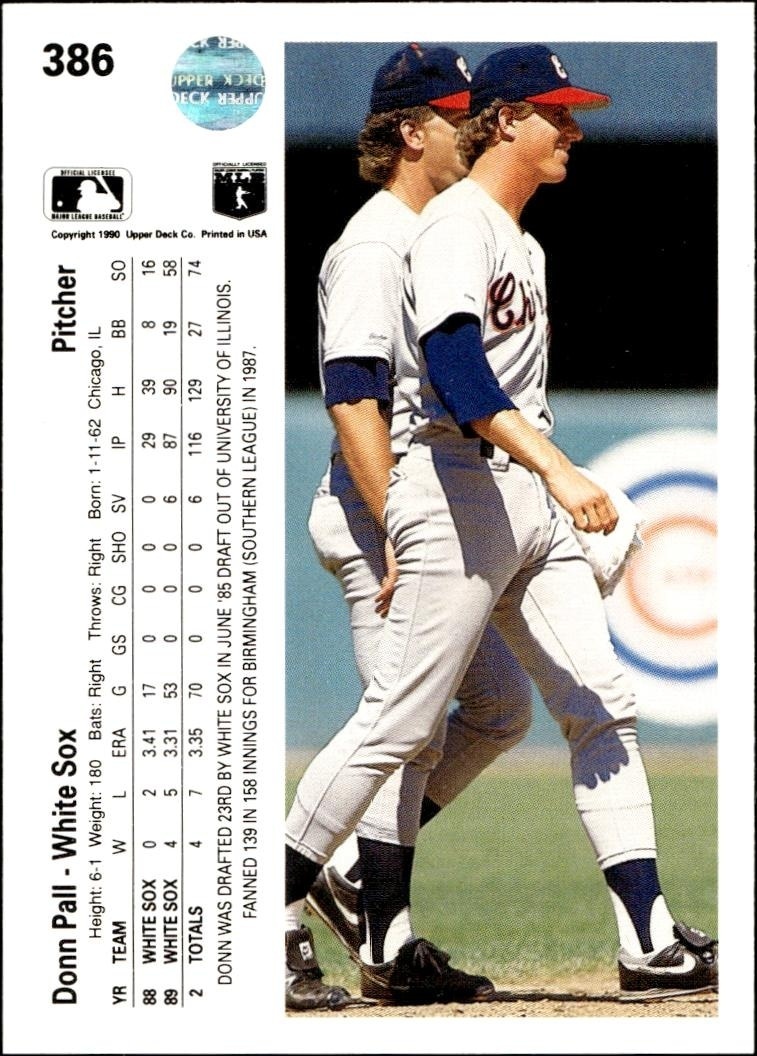 1990 Upper Deck Donn Pall #386 baseball trading card back