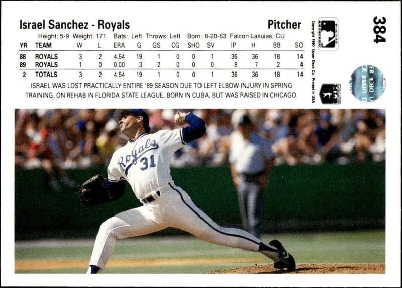 1990 Upper Deck Israel Sanchez #384 baseball trading card back