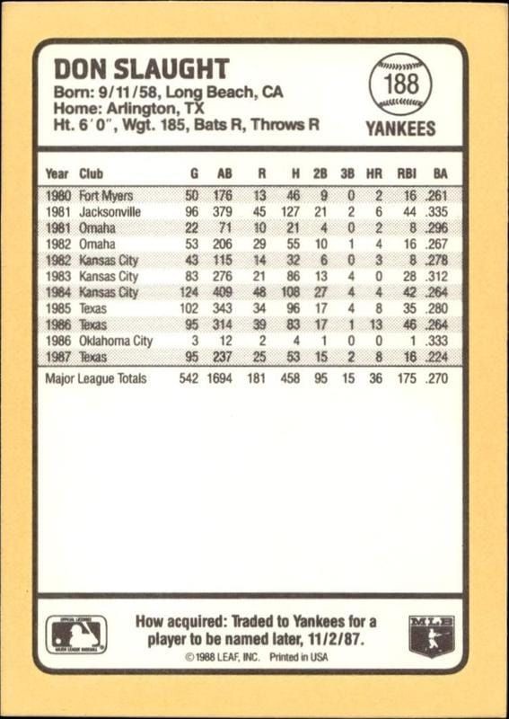 1988 Donruss Baseball's Best Don Slaught #188 baseball trading card back