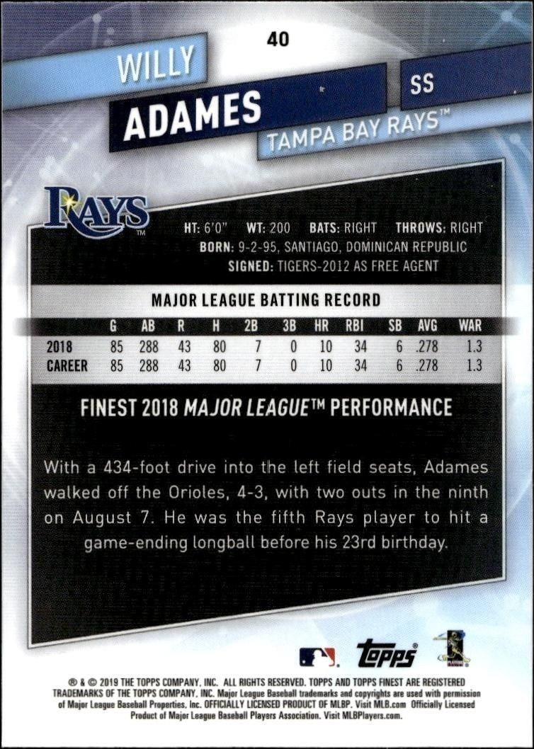2019 Topps Finest Willy Adames #40 baseball trading card back
