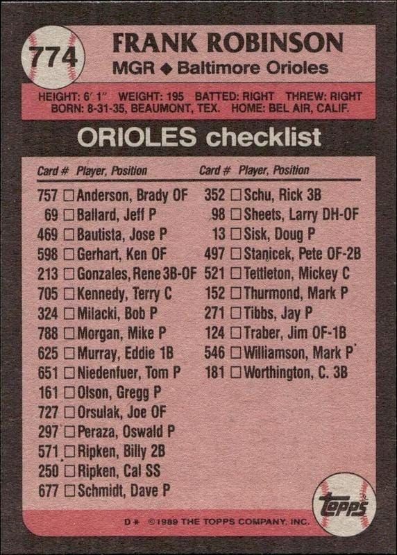 1989 Topps Frank Robinson #774 baseball trading card back