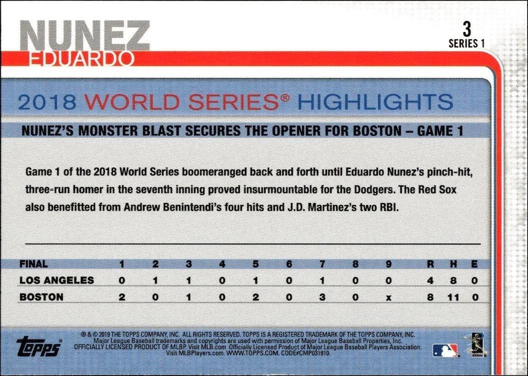 2019 Topps Eduardo Nunez #3 baseball trading card back