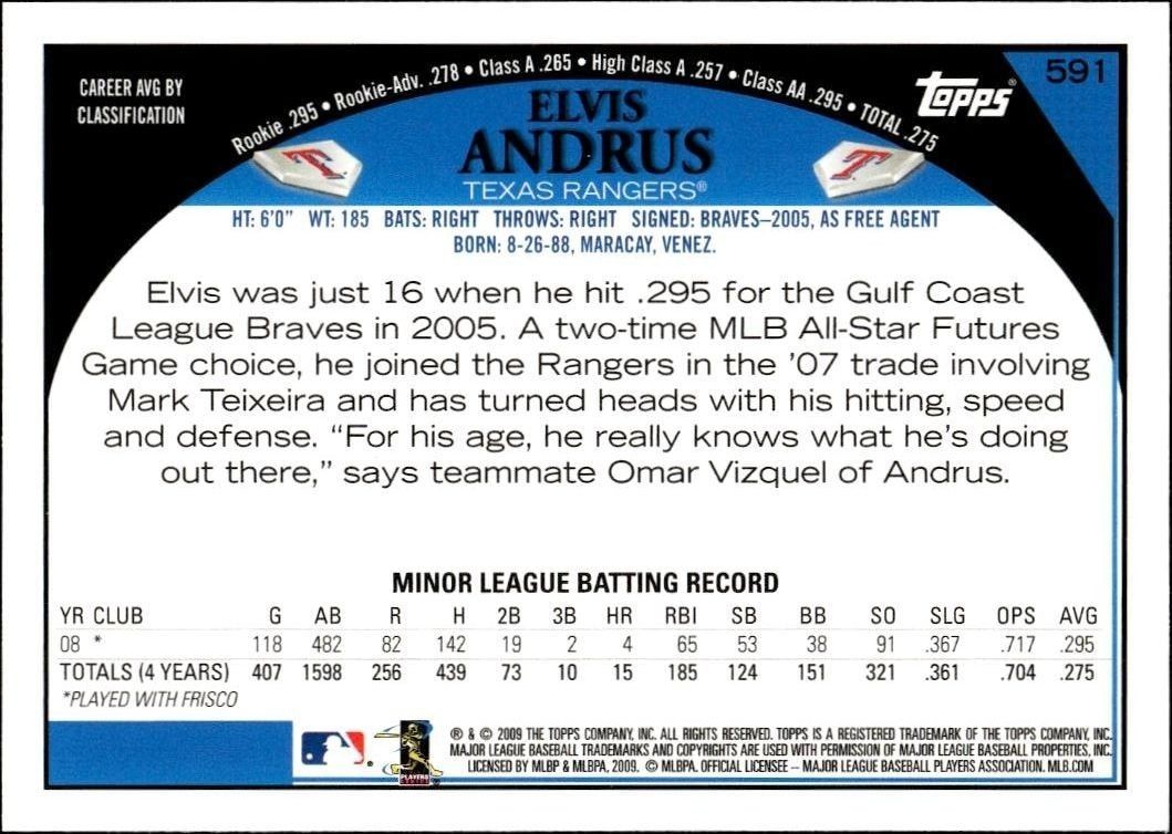 2009 Topps Series 2 Elvis Andrus #591 baseball trading card back