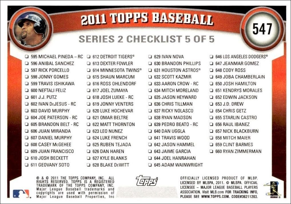 2011 Topps Series 2 Albert Pujols #547 baseball trading card back