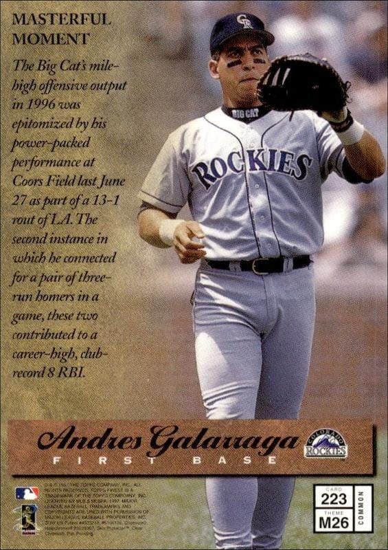 1997 Topps Finest Andres Galarraga #223 baseball trading card back