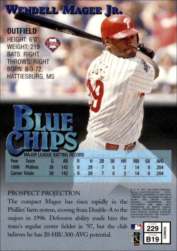 1997 Topps Finest Wendell Magee Jr. #229 baseball trading card back