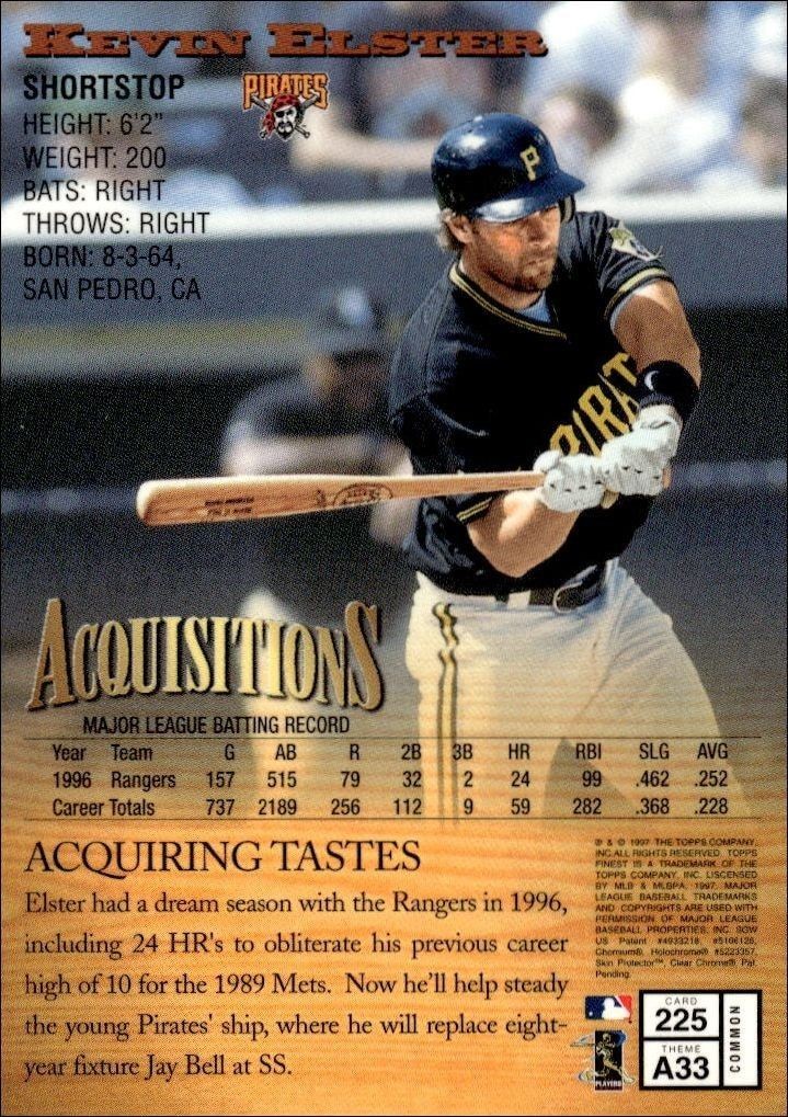 1997 Topps Finest Kevin Elster #225 baseball trading card back