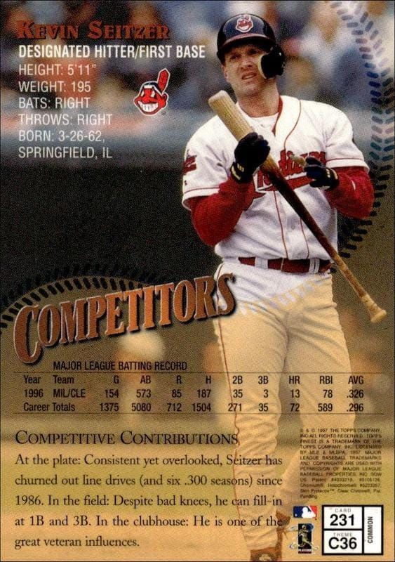 1997 Topps Finest Kevin Seitzer #231 baseball trading card back