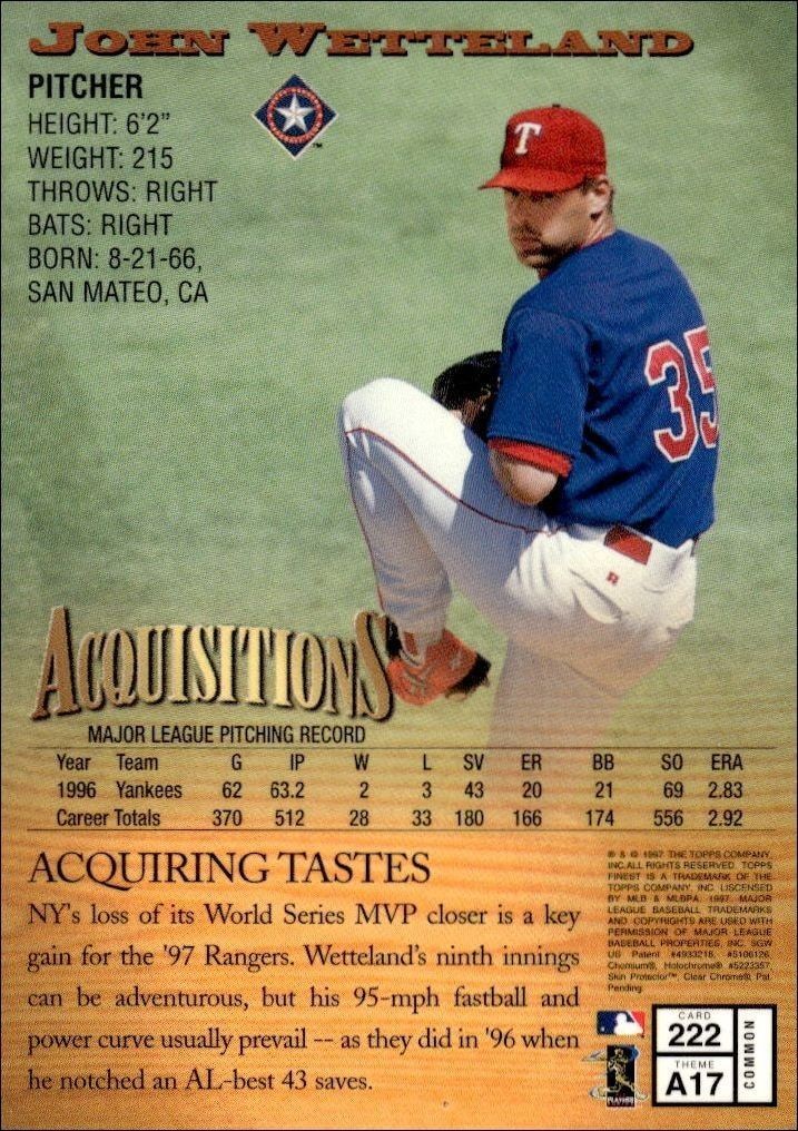 1997 Topps Finest John Wetteland #222 baseball trading card back