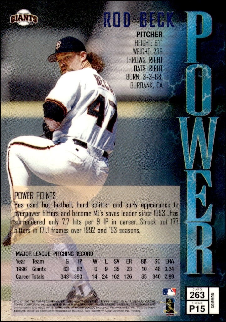 1997 Topps Finest Rod Beck #263 baseball trading card back