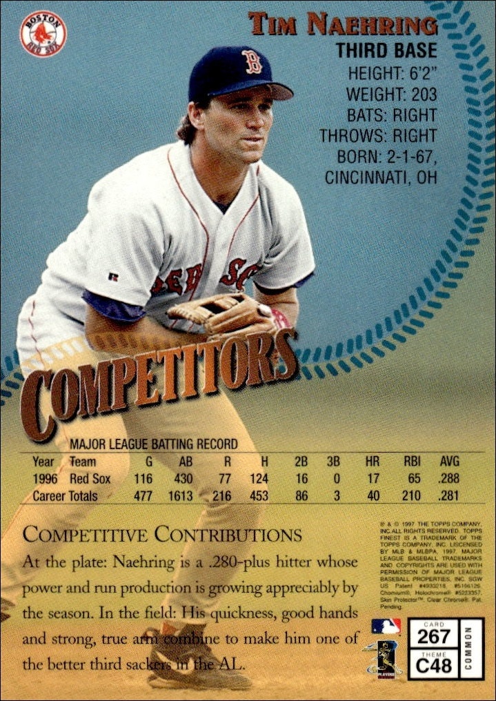 1997 Topps Finest Tim Naehring #267 baseball trading card back