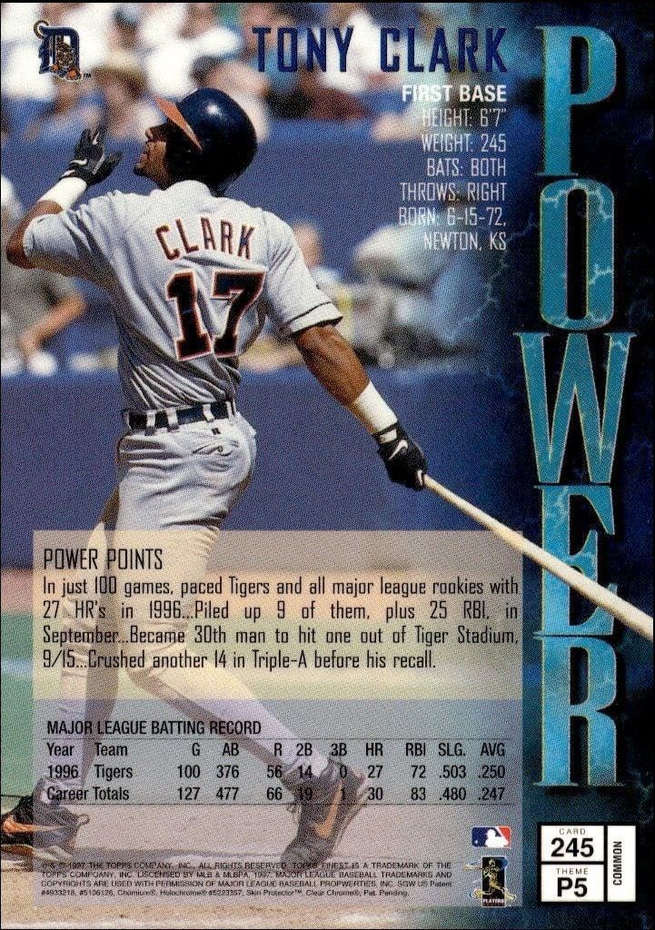 1997 Topps Finest Tony Clark #245 baseball trading card back