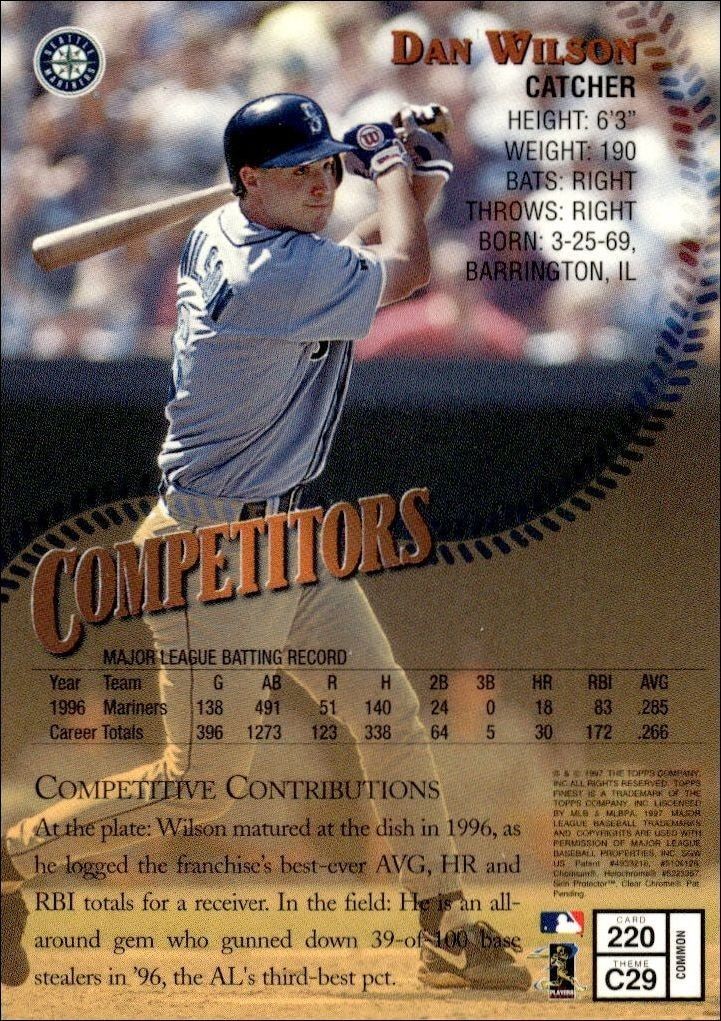1997 Topps Finest Dan Wilson #220 baseball trading card back