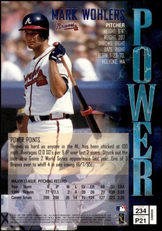 1997 Topps Finest Mark Wohlers #234 baseball trading card back