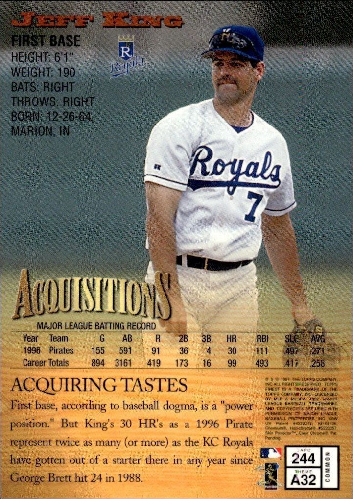 1997 Topps Finest Jeff King #244 baseball trading card back