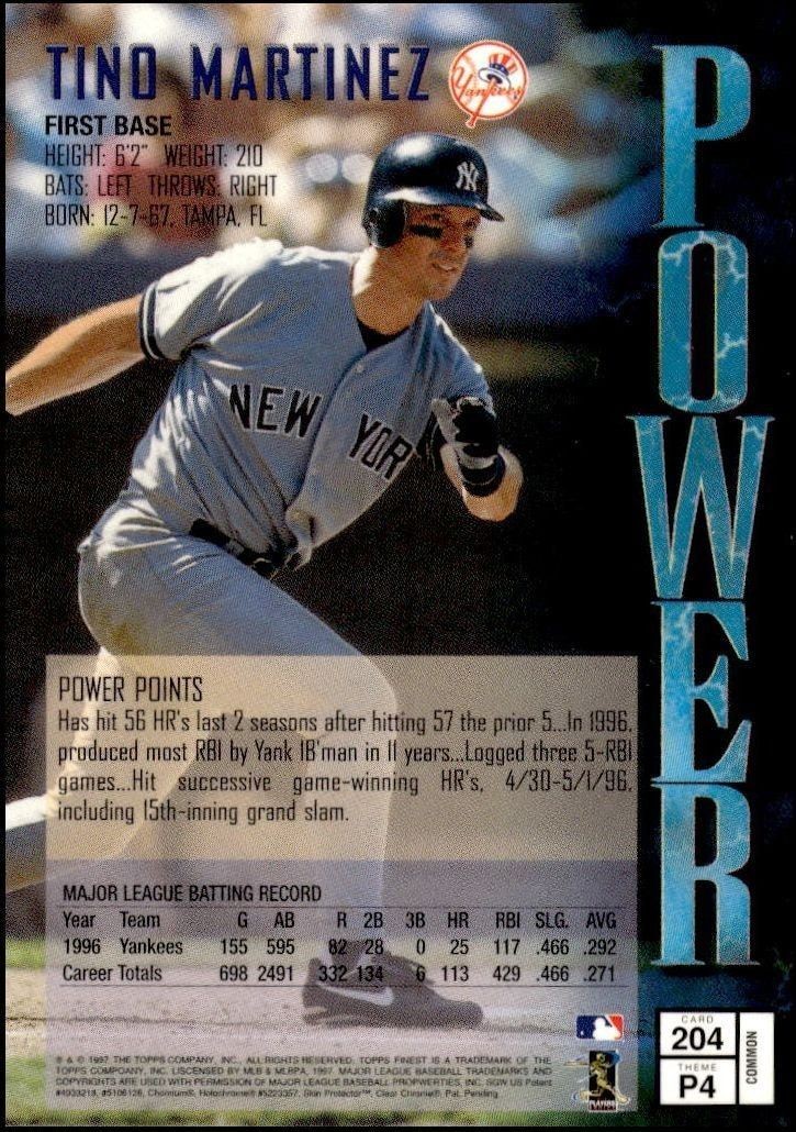 1997 Topps Finest Tino Martinez #204 baseball trading card back