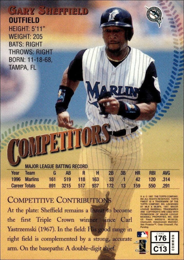 1997 Topps Finest Gary Sheffield #176 baseball trading card back