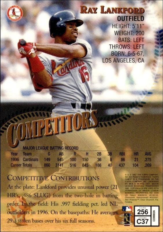 1997 Topps Finest Ray Lankford #256 baseball trading card back