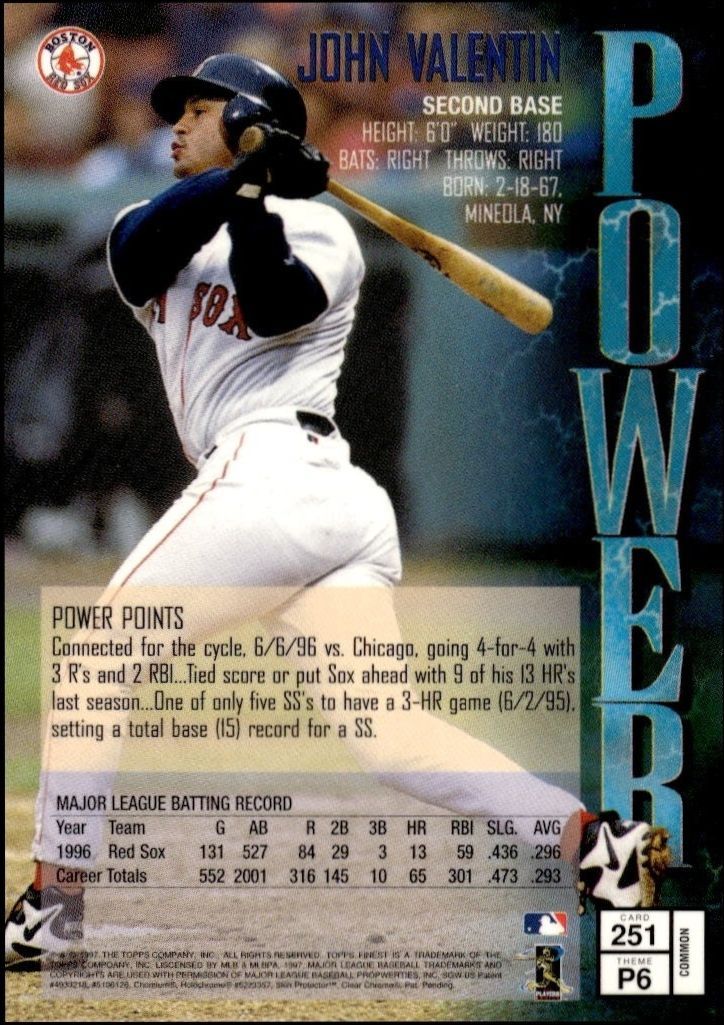 1997 Topps Finest John Valentin #251 baseball trading card back
