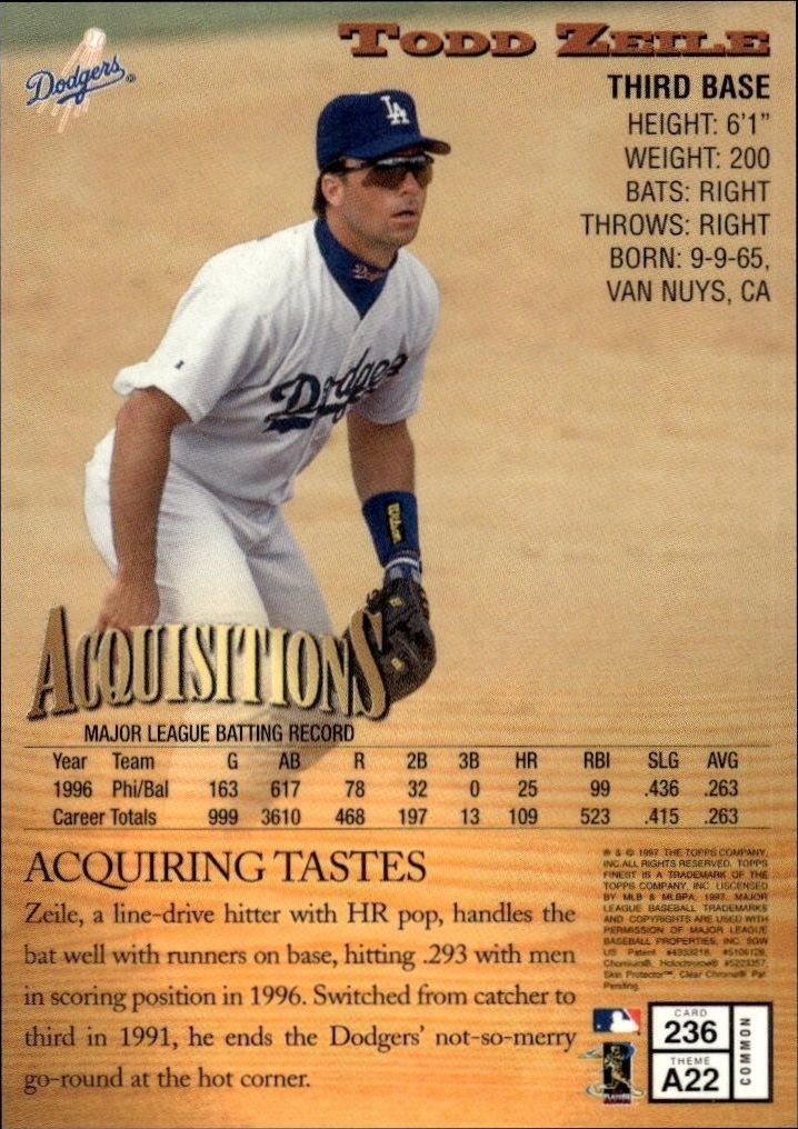 1997 Topps Finest Todd Zeile #236 baseball trading card back