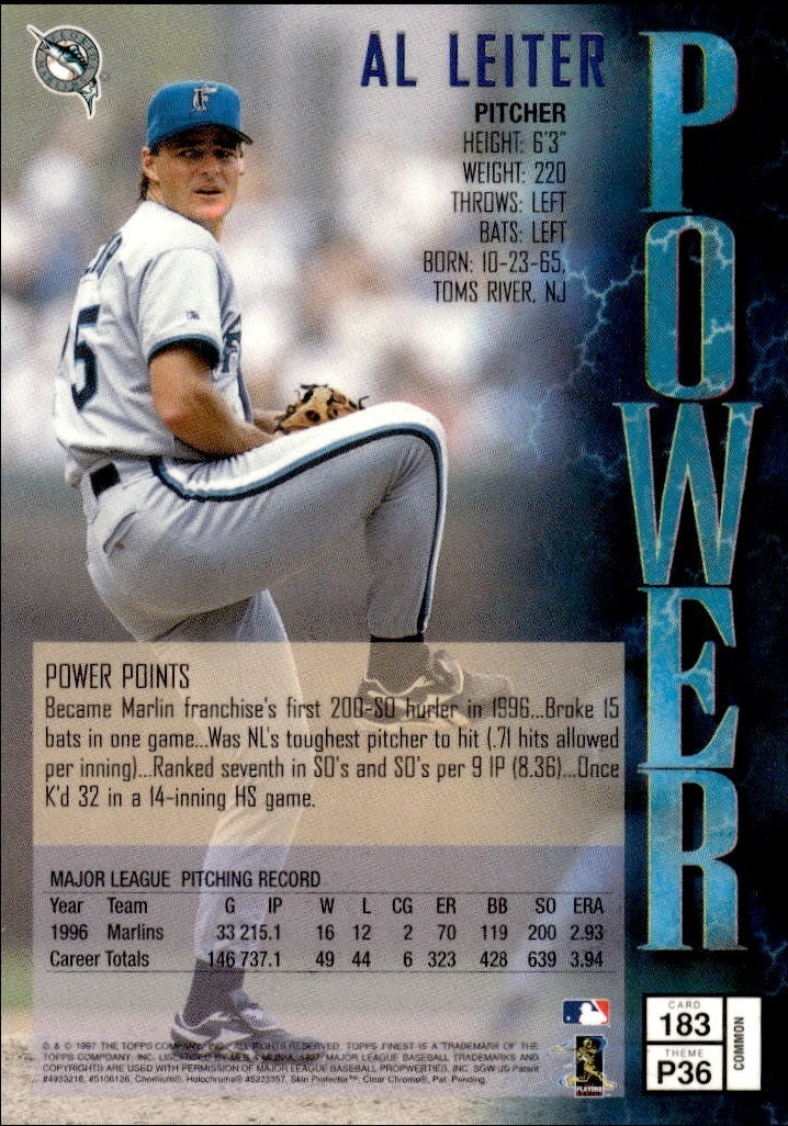 1997 Topps Finest Al Leiter #183 baseball trading card back
