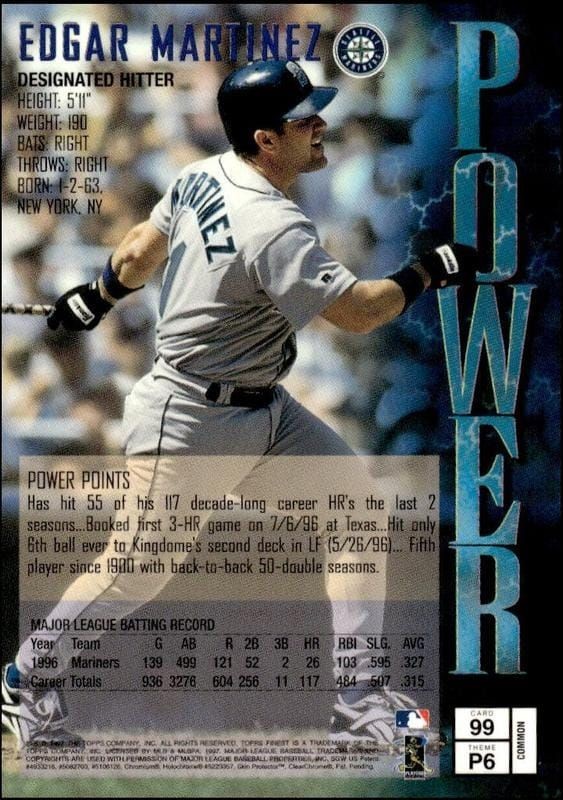 1997 Topps Finest Edgar Martinez #99 baseball trading card back