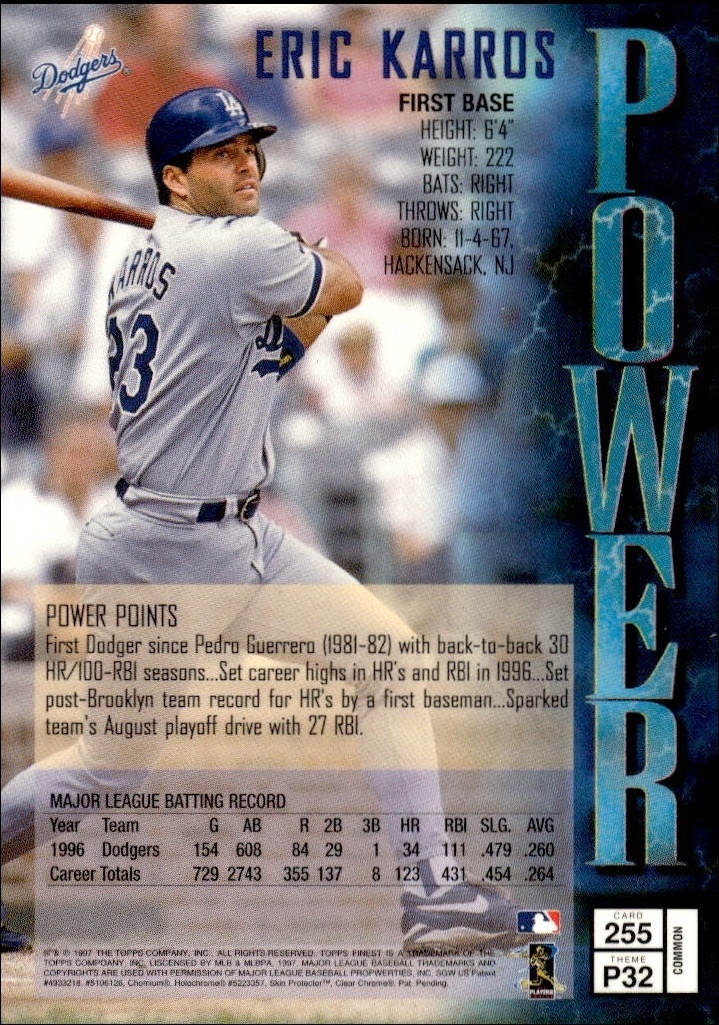 1997 Topps Finest Eric Karros #255 baseball trading card back