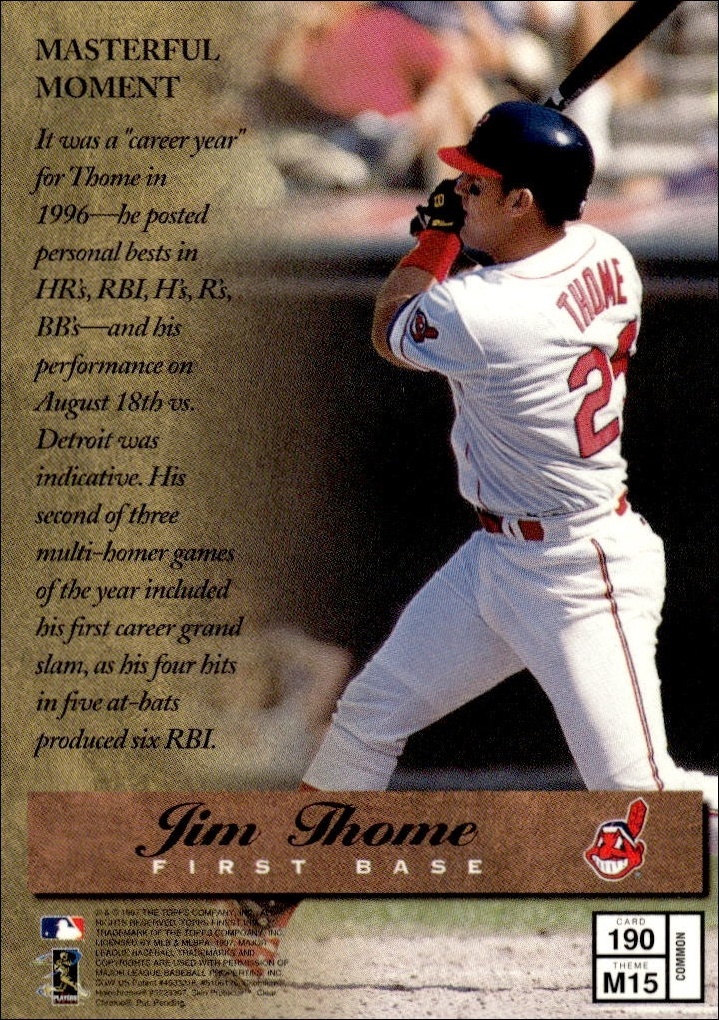 1997 Topps Finest Jim Thome #190 baseball trading card back