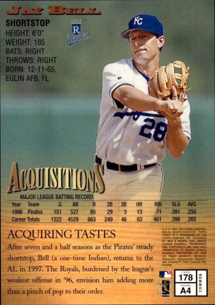 1997 Topps Finest Jay Bell #178 baseball trading card back