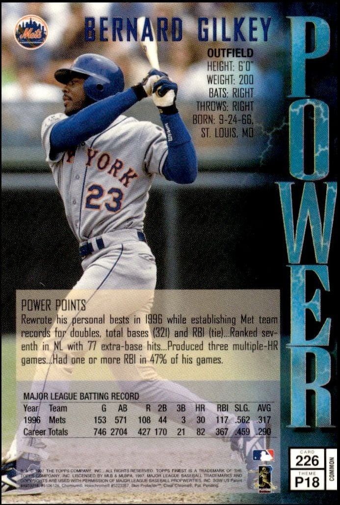 1997 Topps Finest Bernard Gilkey #226 baseball trading card back