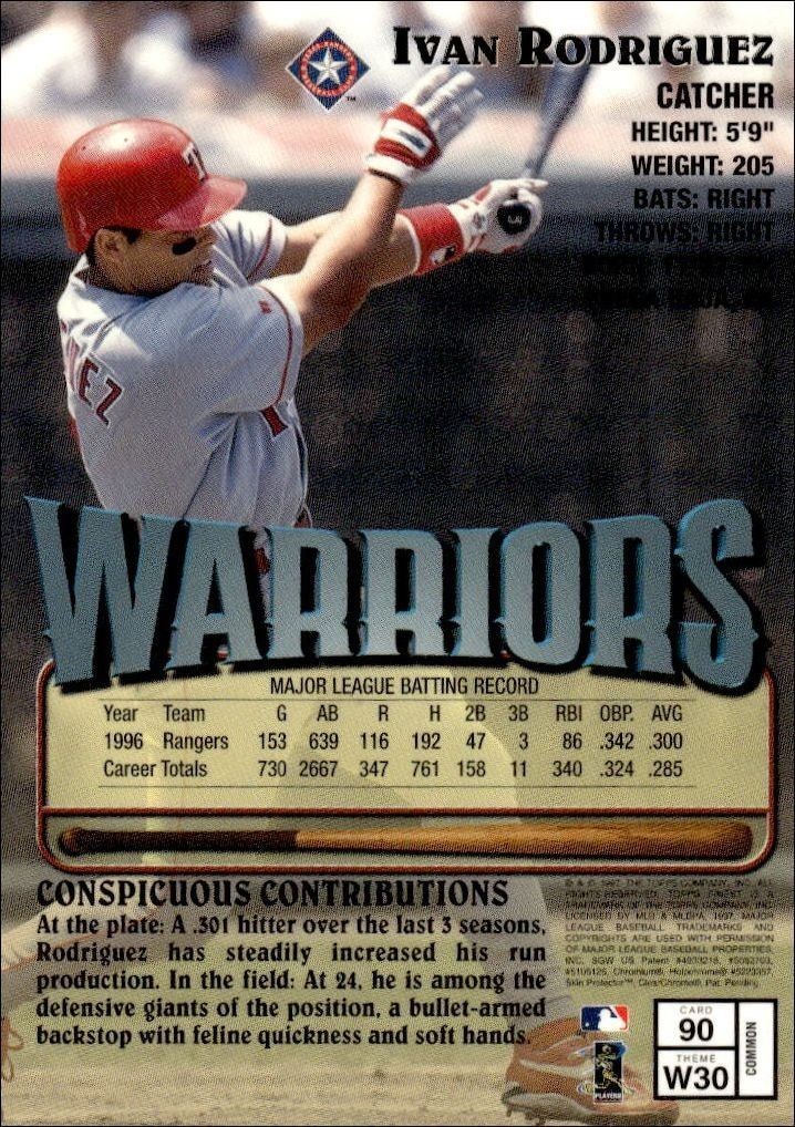 1997 Topps Finest Ivan Rodriguez #90 baseball trading card back