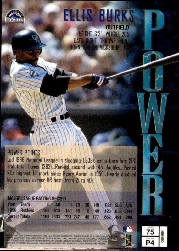 1997 Topps Finest Ellis Burks #75 baseball trading card back