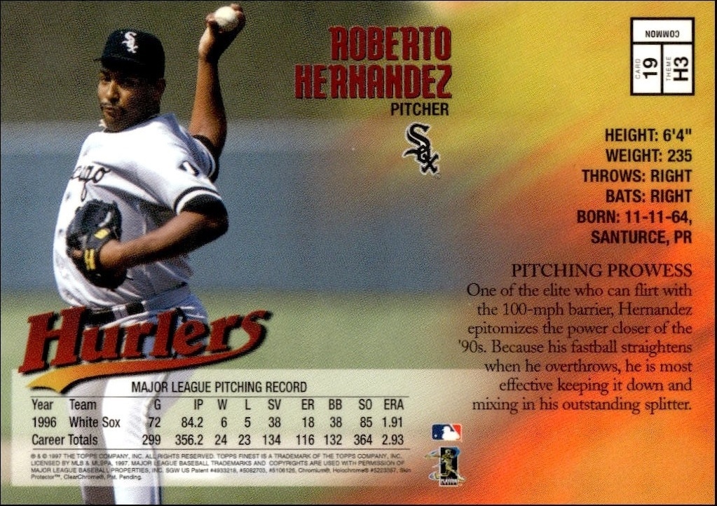 1997 Topps Finest Roberto Hernandez #19 baseball trading card back
