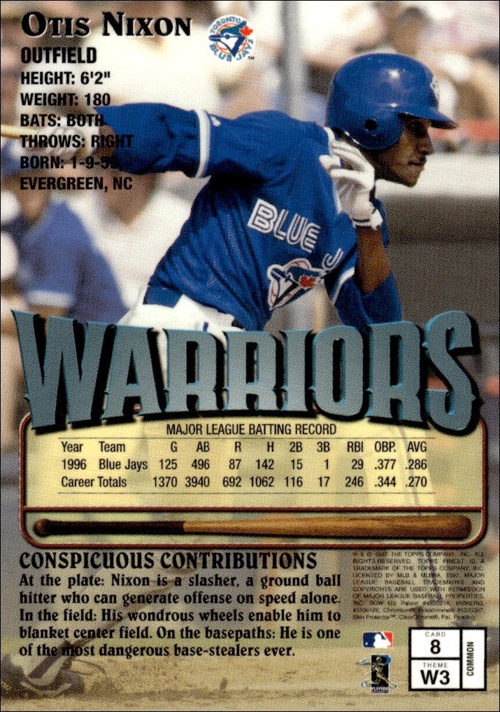 1997 Topps Finest Otis Nixon #8 baseball trading card back
