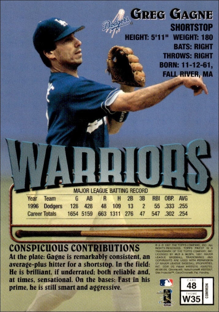 1997 Topps Finest Greg Gagne #48 baseball trading card back
