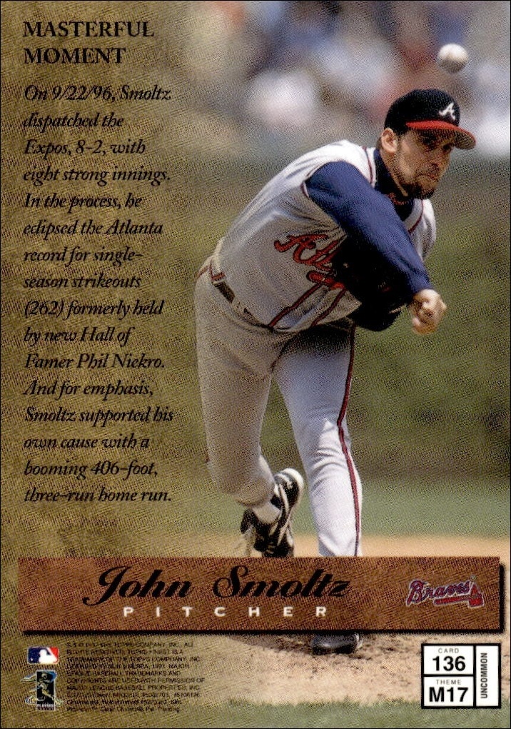 1997 Topps Finest John Smoltz #136 baseball trading card back