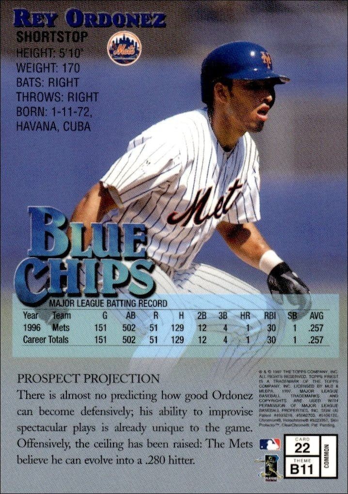 1997 Topps Finest Rey Ordonez #22 baseball trading card back