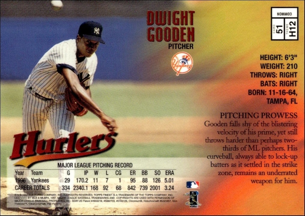 1997 Topps Finest Dwight Gooden #51 baseball trading card back