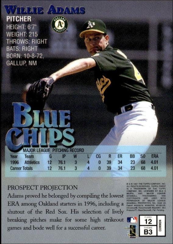 1997 Topps Finest Willie Adams #12 baseball trading card back