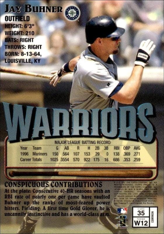 1997 Topps Finest Jay Buhner #35 baseball trading card back