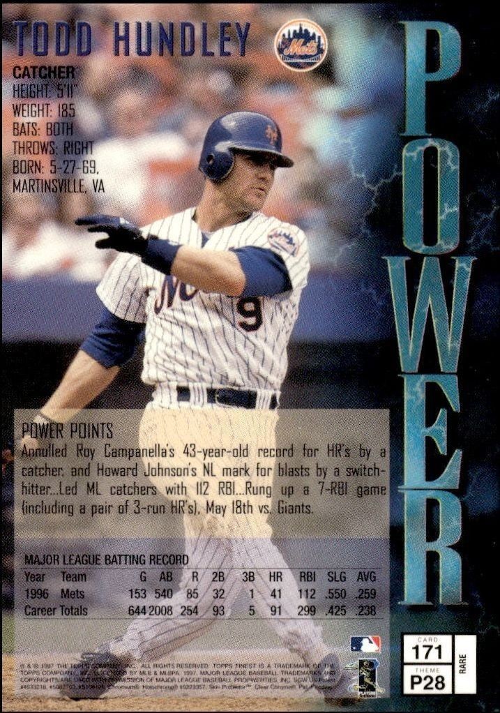 1997 Topps Finest Todd Hundley #171 baseball trading card back
