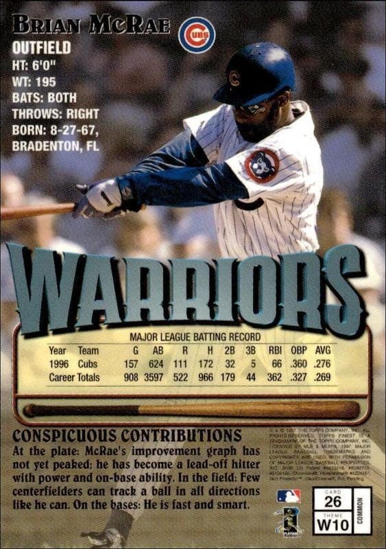 1997 Topps Finest Brian McRae #26 baseball trading card back