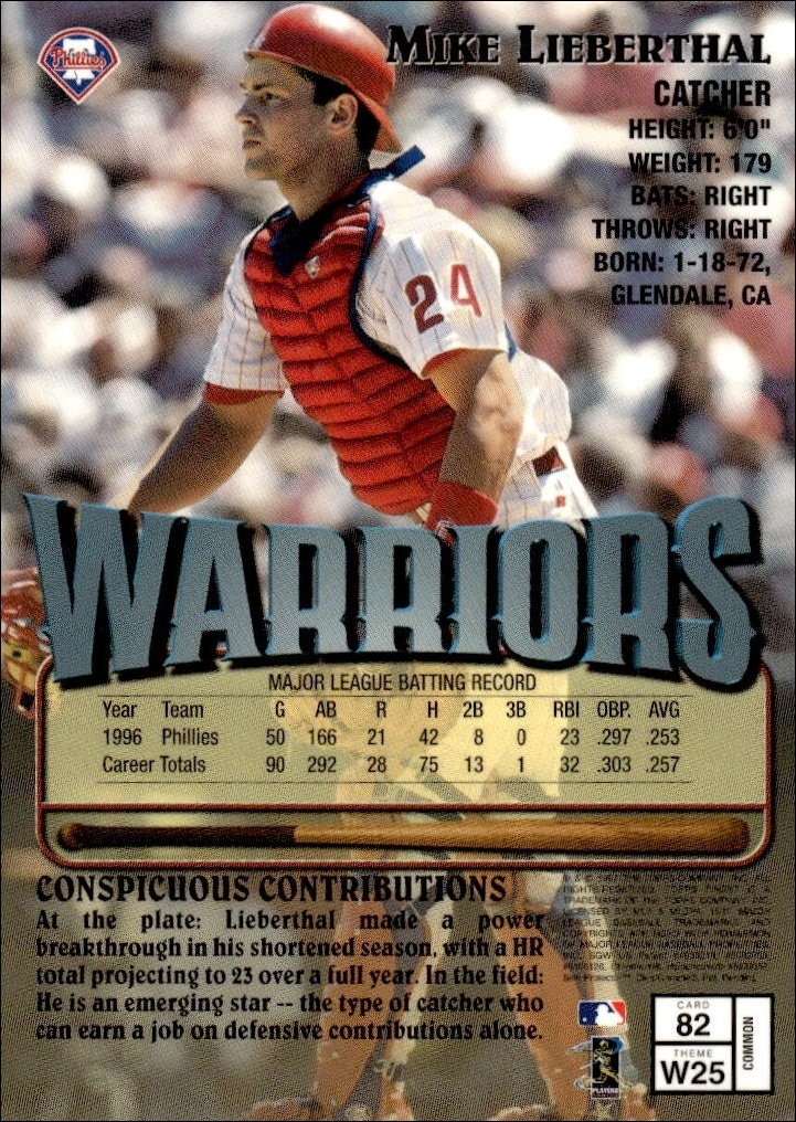 1997 Topps Finest Mike Lieberthal #82 baseball trading card back