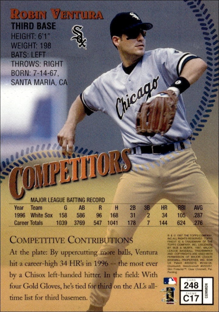 1997 Topps Finest Robin Ventura #248 baseball trading card back